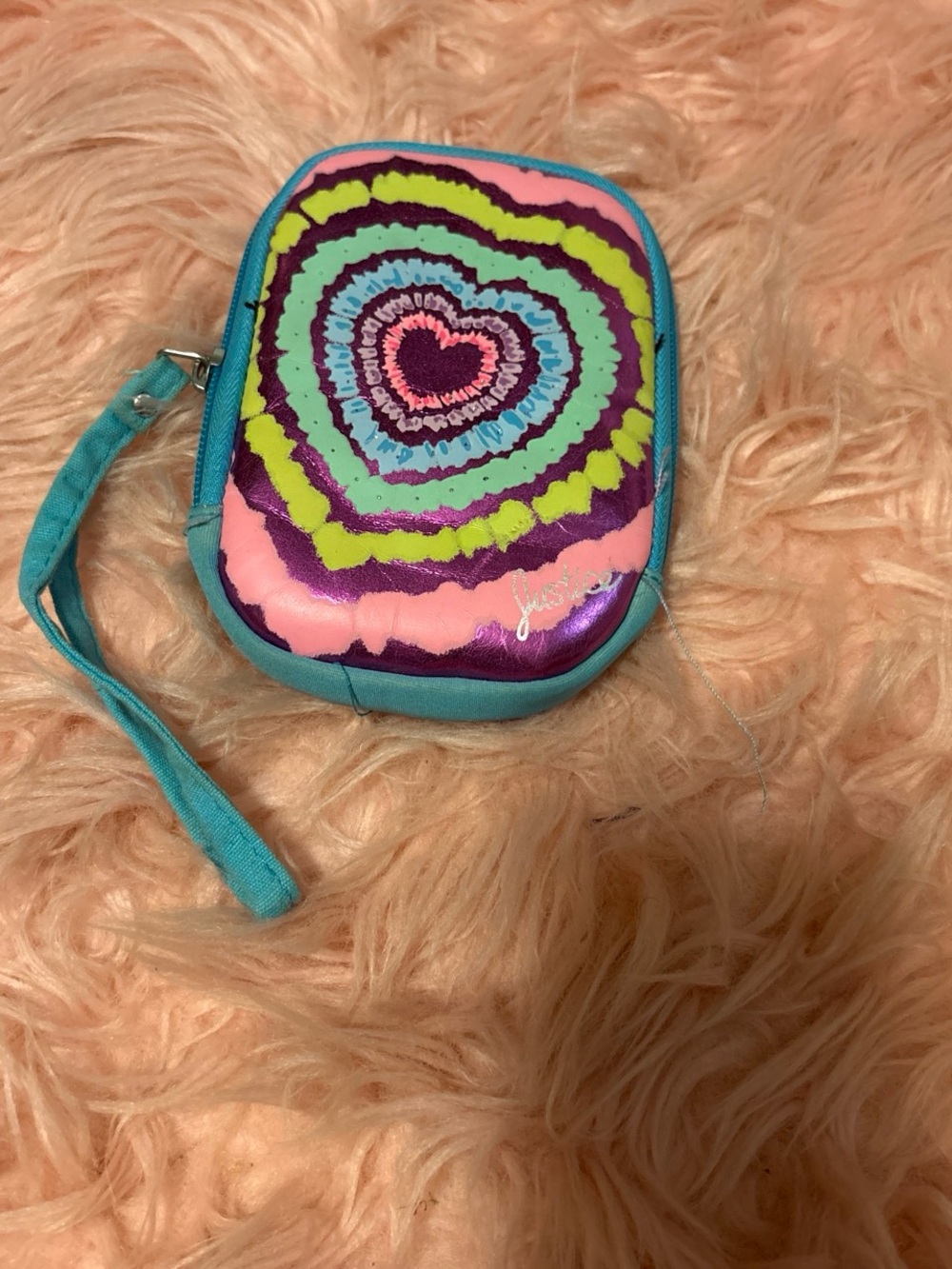 Justice Teal Wristlet with Multi-Color Concentric Hearts